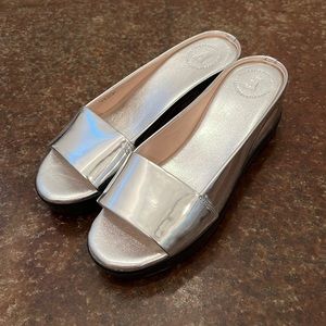 Silver French Connection Patent Leather Platform Sandals, Size 8